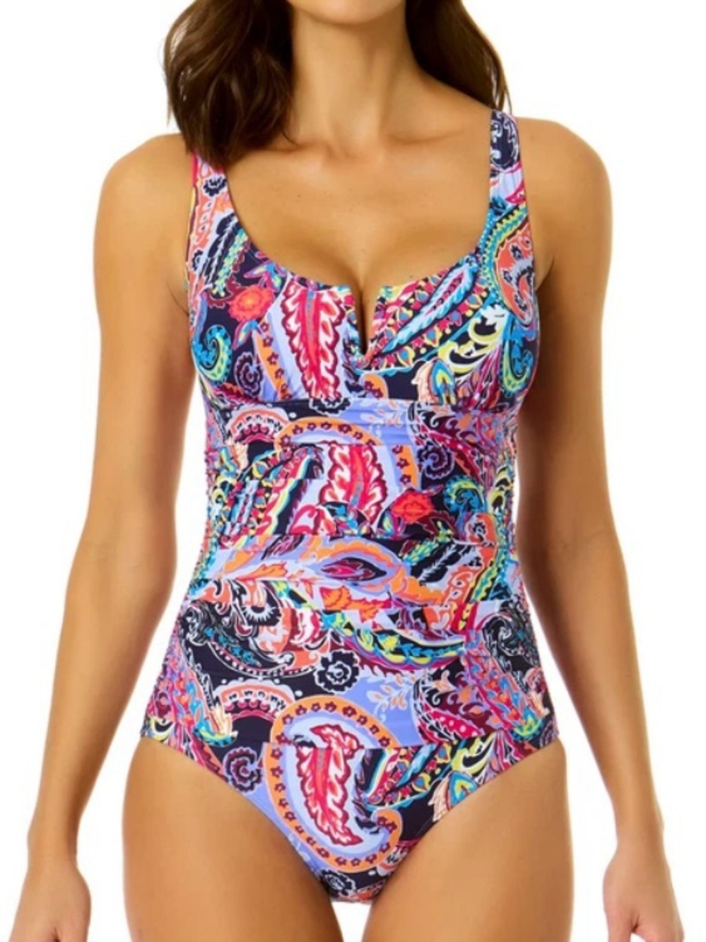 Anne Cole Paisley Parade V-Wire One Piece Swimsuit New Size 12